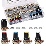 ● 5 Arten von Potentiometern: Das Potentiometer-Kit enthält 20 Potentiometer B5K, B10K, B20K, B50K und B100K, 4 stk von jedem Typ, die sich leicht durch ihre Farbe unterscheiden lassen. Und ausgestattet mit Zubehör für Unterlegscheiben, um Ihre Anforderungen zu erfüllen, ohne weitere Teile kaufen zu müssen