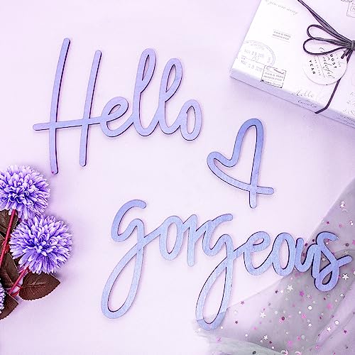 Image of Blulu Hello Gorgeous Wall Decor Sign Hello Gorgeous Wall Art Minimalist Wooden Words Decor for Lash Room, Salon, Vanity or Makeup Room, Bathroom, Bedroom, Office(Purple)