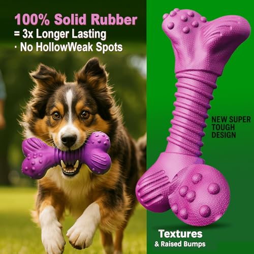Image of Dog Toys for Aggressive Chewers, Dog Toys for Medium Large Dogs, Natural Rubber Dog Chew Toys with Beef Flavor, Indestructible Chew Toys for Aggressive Chewers (Purple)