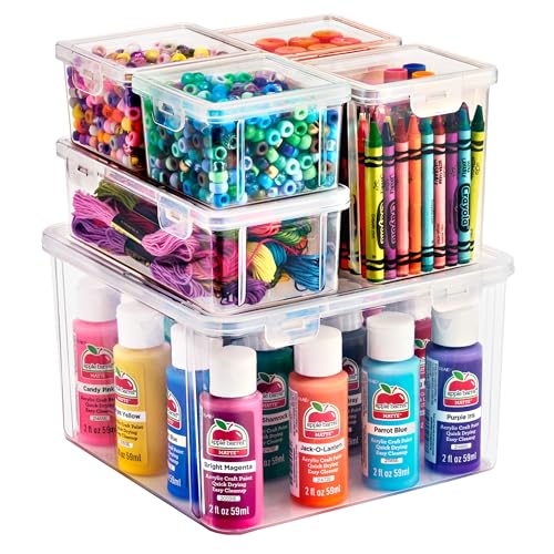 Sorbus 6-Piece Art Supply Storage Organizer Stackable Craft Storage with Hinged Lids Art, Yarn, Ribbon, Bead Organizers