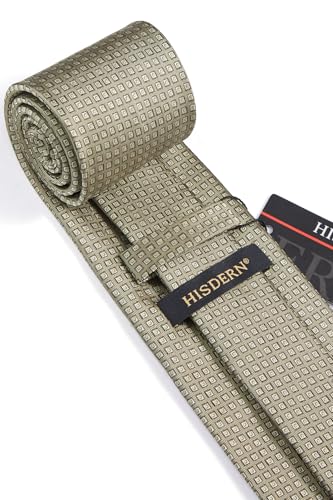 Image of HISDERN Plaid Ties for Men Classic Checkered Tie and Pocket Square Cufflinks Tie Clip Set Woven Men's Necktie Business