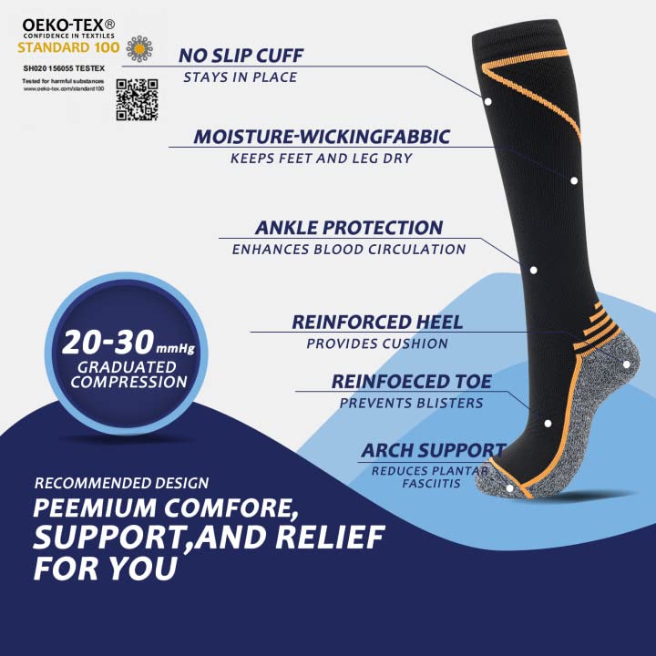 Image of fenglaoda 8 Pairs Compression Socks for Men & Women 20-30 mmHg Knee High Nurse Pregnant Running Medical and Travel Athletic