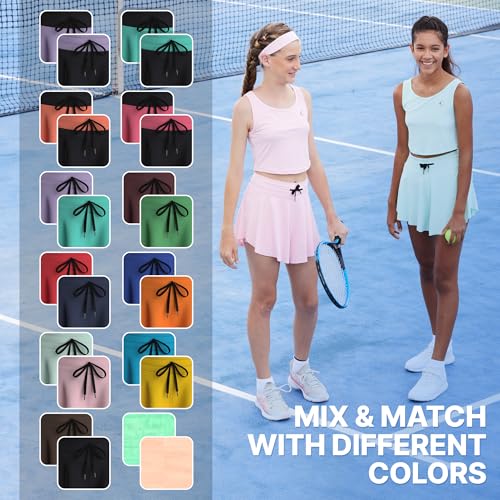 Image of Flowy Girls Butterfly Shorts Skirts w /Pockets & Athletic Sleeveless Tank Tops, Dance Tennis Cheer Running (5pc Set)