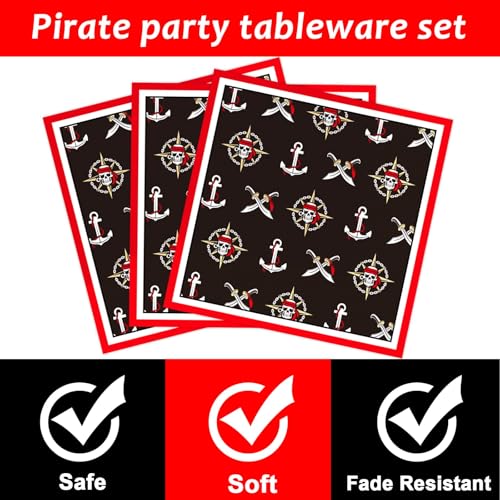 Image of 96pcs Pirate Birthday Tableware Set Pirates Party Paper Plates and Napkins Decorations Pirate ship Bone Disposable Dinnerware Supplies for Adult Teens Kids Birthday Party Favor, Severs 24