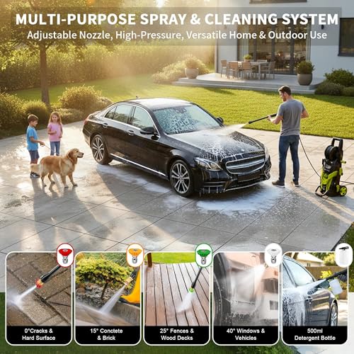2026New Pressure Power Washer with 4 Quick Connect Nozzles, Inlet Hose & Filter, Foam Cannon for Cars/Fences/Patios/Home Cleaning