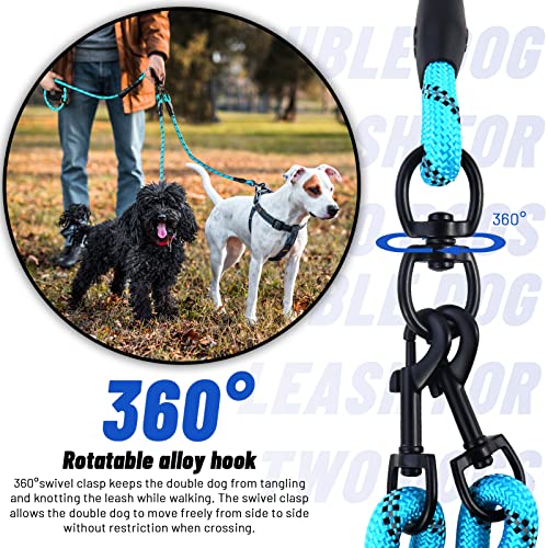 LELE LIFE Doppelte Hundeleine für Zwei Hunde, Strapazierfähig, Reflektierend, 360° Drehbar, Verhedderungsfrei, für Große und Mittelgroße Hunde