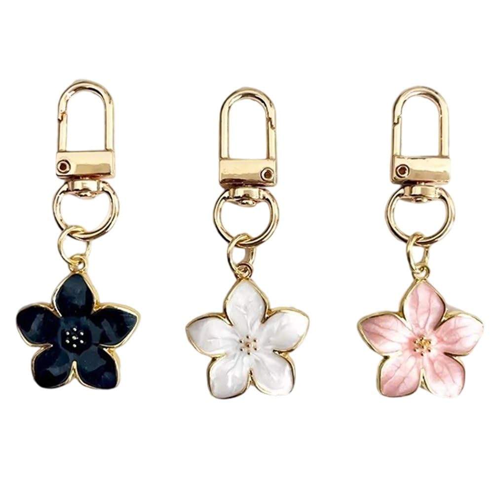 Sslvya 3 Pcs Flower Keychain, Cherry Blossom Key Chains Bag Charm, Aesthetic Key Ring Pendant for Handbag Backpack Purse Bag Decoration