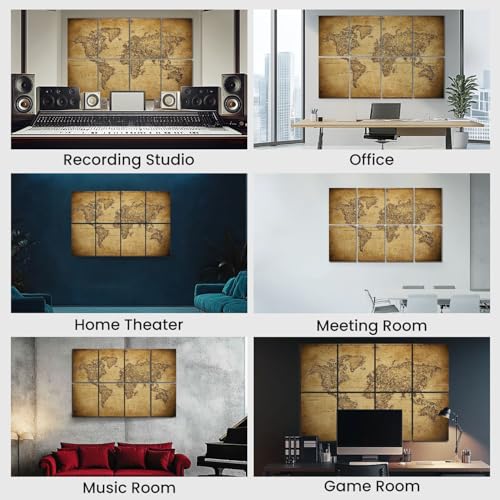Paneles acústicos decorativos estilo retro mapa mundial, paquete de 8, reducción de ruido para oficina 48x32 pulgadas miniatura 7