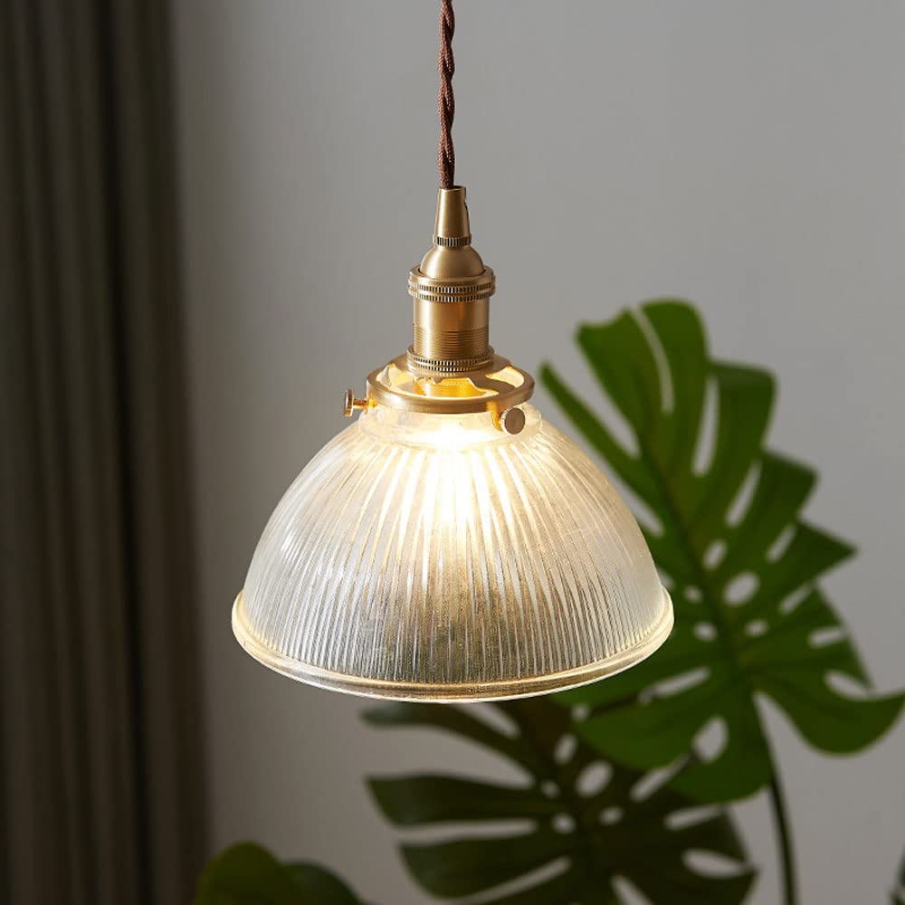 Prążkowana szklana lampa wisząca retro Farmhouse sufitowa lampa wisząca, mosiężne oświetlenie wyspy kuchennej, rustykalne lampy wiszące do jadalni sypialnia salon