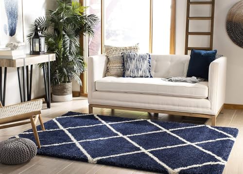 Image of Shaggy Area Rug for Living Room and Bedroom 3X5 FT Soft Plush Floor Carpet with Fluffy Texture, Modern Decorative Rug,Bedside and Indoor Spaces,Ivory-Blue