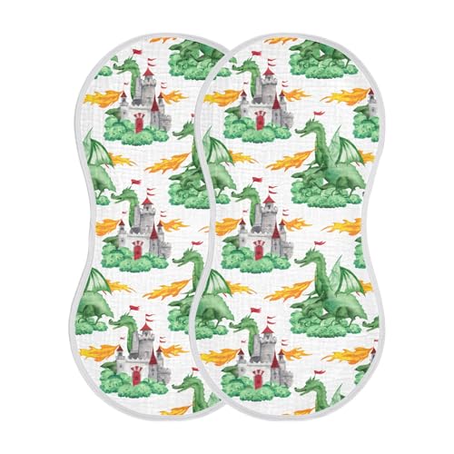 xigua Watercolor Dragons Muslin Baby Burp Cloths Set of 2, Super Soft & Absorbent Burping Rags, Cotton Burp Clothes Shower Gift for Newborn, Baby Girls and Boys2