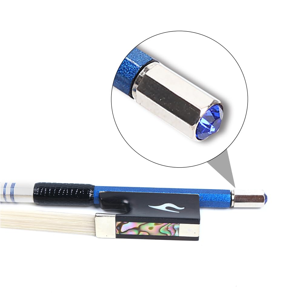Yinfente Archetto per violino 4/4 in fibra di carbonio naturale bianco mongolo, rana in ebano con bel intarsio, testa di arco con diamante, 74 cm, 60 g, buona flessibilità/equilibrio (blu)
