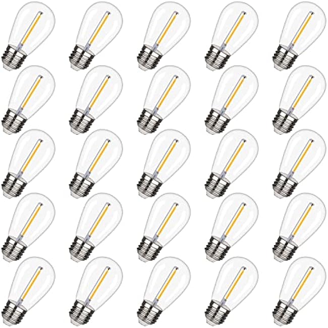BORT LED S14 Replacement Light Bulbs, Shatterproof Outdoor String Light Bulbs, 1 Watt to Replace 11Watts Incandescent Bulb, E26 Regular Medium Screw Base, 2200K Warm White, Non-Dimmable (25 Pack)