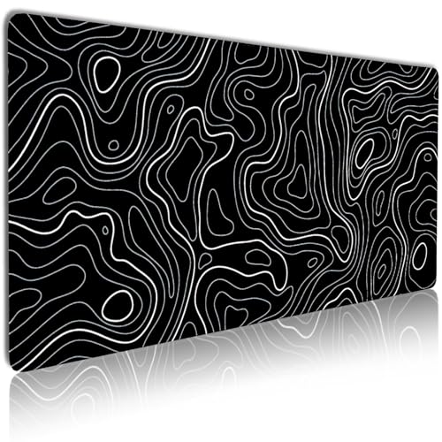 MATKING Topography Large Mouse Mat, XXL Black Gaming Mouse Pad with Seamed Edges, Waterproof Desk Mat, (900x400x3mm) Computer Keyboard Mat with Non-Slip Rubber Base, Desk Pad
