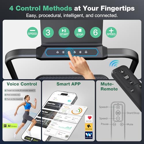Image of Walking Pad Treadmill with Incline, 6 in 1 Foldable Treadmill Walking Pad with Handle Bar for Home /Office, 3.0HP Compact Under Desk Treadmills, 320LBS Capacity, App, LED Display