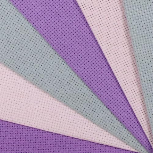Image of KCS 4 /6 pc of 12 inch x 18 inch(30cmx45cm) 16 Count Cotton Aida Cloth Cross Stitch Fabric (6 pc,Light Grey+Pink+Lavender)