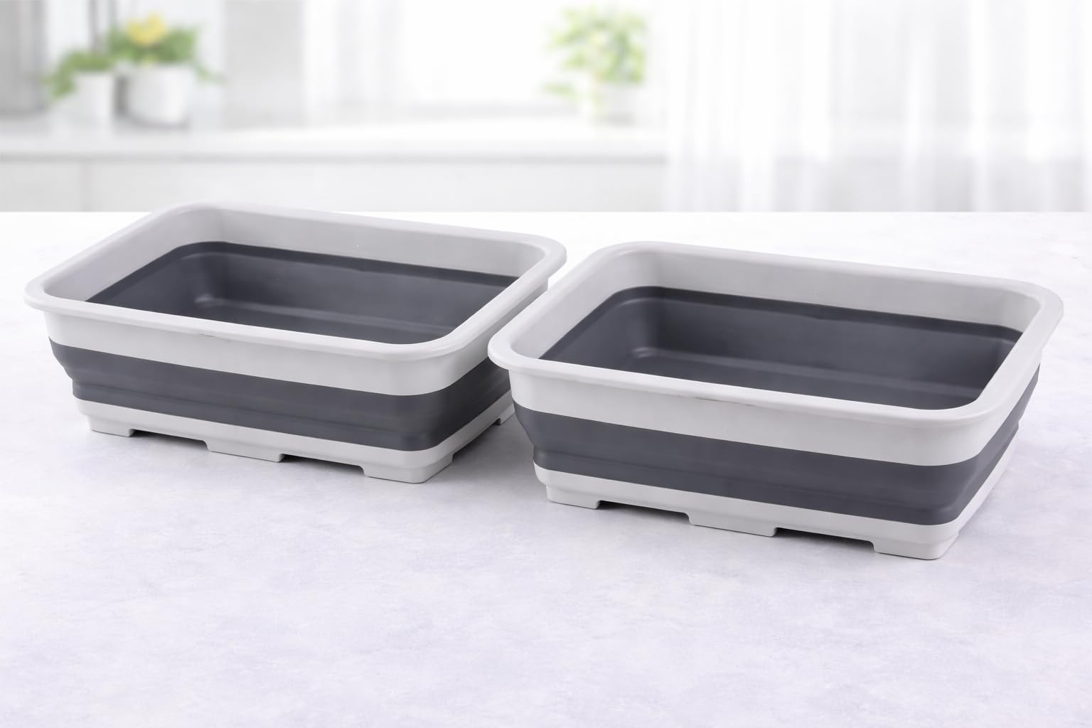HOVUK 2 Pack White Collapsible Washing Up Bowl 10L Foldable Wash Basin Portable Silicone Wash Tub for Camping Caravan Kitchen Laundry Outdoor Space Saving Bowl 37.5cm