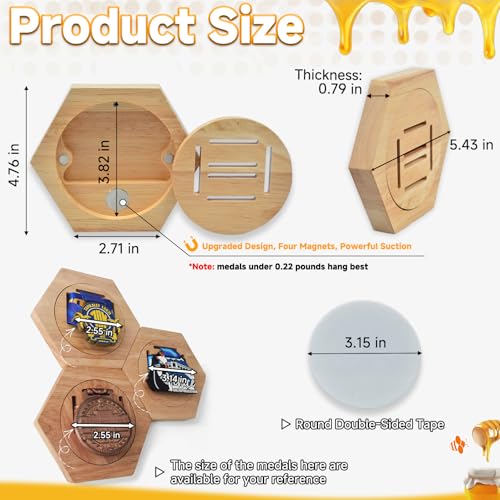 XIFOWE Fashion Medal Holders Display Stand Wall Rack, Honeycomb Wooden Medal Stand Stitching Medal Hanger Display Hexagon Free Stand for Sports Basketball Marathon Championships, Easy to Install-6 Pcs