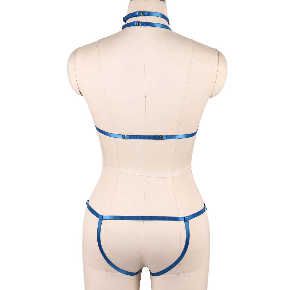 Women's Punk Body Harness Lingerie Full Waist Garter Belts Set Strappy Frame Cage Rave bras