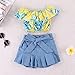 Kids Baby Girls Outfits Floral Ruffle Off Shoulder Crop Tops + Bowknot Denim Shorts Skirt Set Toddler Summer Clothes (5-6 Years, Blue)