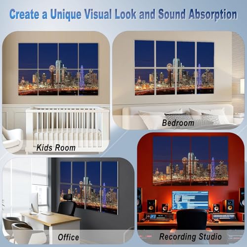 Paneles acústicos artísticos autoadhesivos Skyline Dallas Texas 8 unidades 48"x32" para oficina, hogar y estudio miniatura 7