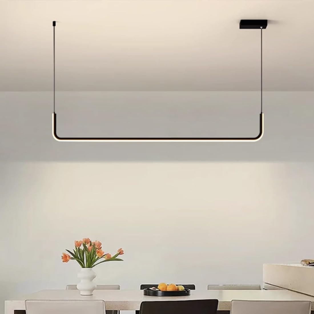 Lustre LED moderne en acrylique noir de salon avec télécommande chic
