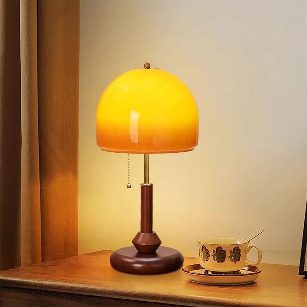 lampka nocna, Lampa nocna E27 z włącznikiem łańcuszkowym, drewniana, do salonu