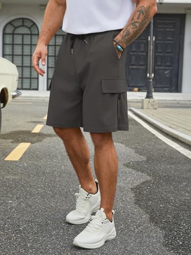 Image of Hardaddy Men's Casual Stretch Cargo Shorts Classic Drawstring Elastic Waist Relaxed Fit Work Short with 5 Pockets