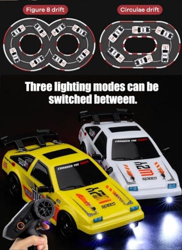 Image of Rc Drift Remote Control Car 1:16 Scale, High-Speed, 4Wd, Led Lights, Rechargeable Racing Car, Drifting Tires, 2.4Ghz, for Kids (1:16 RC Drift - White)