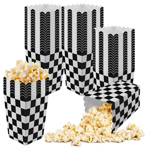 Image of 50 Pcs Checkered Popcorn Boxes Mini Paper Popcorn Bags for Race Car Party for Movie Nights Birthday Wedding (Black Checkered)