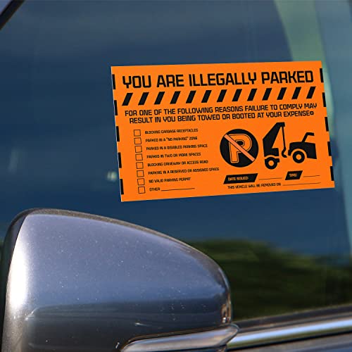 100 MESS Parking Violation Stickers Hard to Remove - Parking Tickets - No Parking Stickers - Bad Parking Stickers - Super Sticky Parking Violation Tickets - Tow Warning - Tow Stickers 8x5 in, Orange