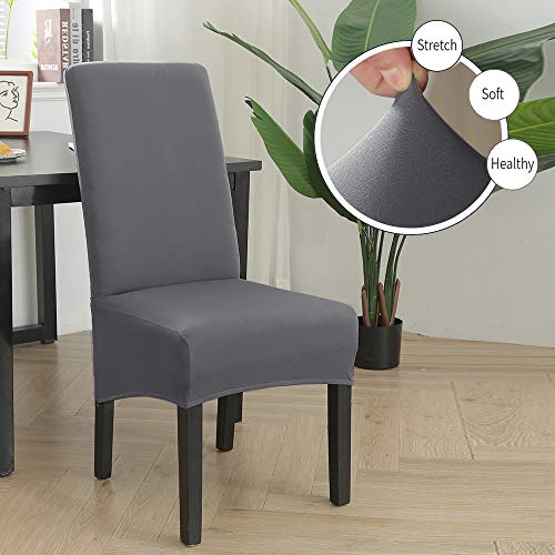 Stretch Dining Chair Slipcovers, Xl/Oversized Removable Washable Soft Spandex Extra Large Dining Room Chair Covers For Kitchen Hotel Table Banquet Solid Color (4 Per Set, Gray) #TOP1