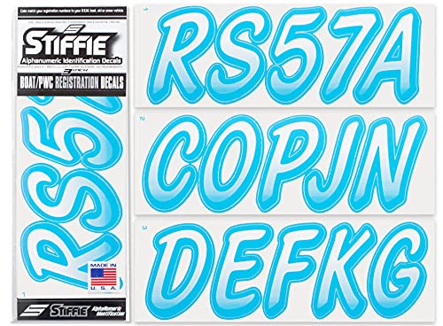Image of STIFFIE Whipline White /Sky Blue 3 inch Boat & PWC Registration Decals • Numbers Letters Stickers