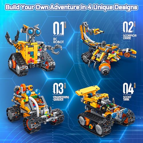 Robot Building Kit for Kids and Adults, 4-in-1 Rechargeable RC Robotics Kit with Remote & App Control, STEM Coding Toys & Science Projects, Birthday Gifts for Boys Ages 8-12+ (588 Pcs) - Image 6