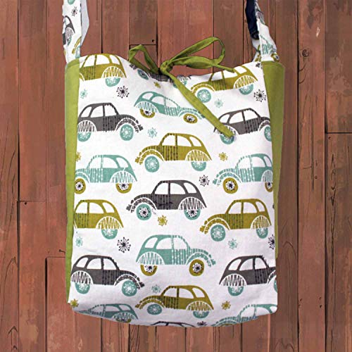 Image of Dekor World Cotton Multi Car Green Printed Jhola Bag (Pack of 1 Piece)