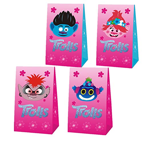 24 Packs Trolls Party Gift Bags, Trolls Gift Bags Party Supplies for Kids Cute Trolls Themed Party, Birthday Decoration Gift Bags Well for Girls or Boys