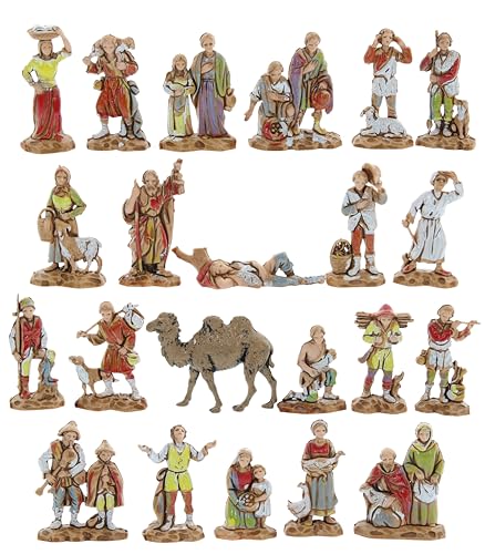 Ensemble de 21 Bergers et 1 Chameau Adapté pour Crèche de 3,5 cm Échelle 1:50 – MICRO 3,5 – Figurines Indestructibles, Style XVIIIe, Finition à la Main, Sculpteur M. Landi, Fabriqué en Italie