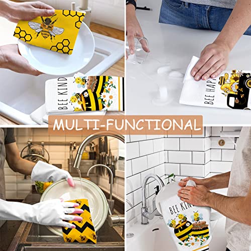 Lebsitey Bee Gnome Kitchen Towels, 4 Pack Bee Kind Bee Happy Sweet Home Quotes Tea Dish Towels, Absorbent Drying Cloth Tea Towels For Cooking Baking,16×24In (Bee Towels) #TOP2