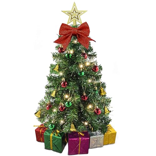 Small Christmas Tree with Lights - 23 Inch Mini Tabletop