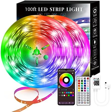 100FT Smart LED Strip Lights (2 Rolls of 50ft), RGB Strip Lights Sync to Music with 40 Key Remote Controller LED Lights for Bedroom,Christmas Lights decration (Multi-Colored, 100FT)