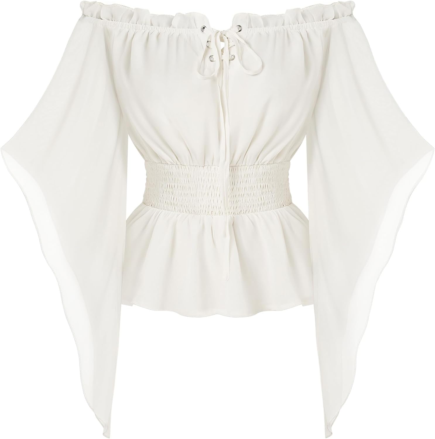 Scarlet Darkness Women Renaissance Shirt Off Shoulder Bell Sleeve Smocked Waist Tops Blouse