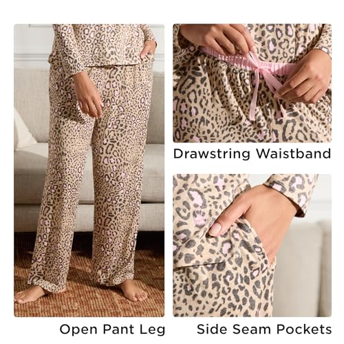 Image of Cuddl Duds Long Sleeve Crewneck Matching Pajamas 2 Piece PJs Set for Women