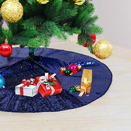 24-inch Navy Blue Sequin Tree Skirt Christmas Skirt Tree Navy Blue 24in Xmas Tree Skirt Rustic Tree Skirt Sparkle Christmas Tree Skirt for Party Wedding Plam Decorations-191024