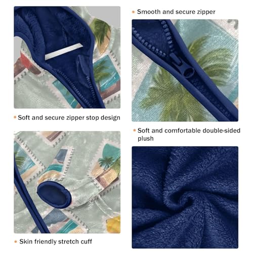 Vintage Summer Post Card Stamp Girls Fleece Jacket Girls Fall Jacket Girls Zip Up Hoodie Girls Sherpa Jacket 2-10T3