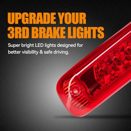Image of Third 3rd Brake Light LED for Jeep Cherokee 1997 1998 1999 2000 2001, High Mount Rear Brake Lights Assembly for 97-01 Jeep Cherokee, Waterproof Center Cab Lamp Stop Light (Red)