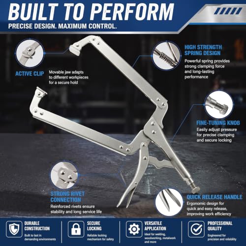 Image of Minatee 3 Pcs C Clamp Set, Pliers with Swivel Pads, 11 Inch, 14 and 18 Inch, Metal Tools Welding Clamps for Home Farm