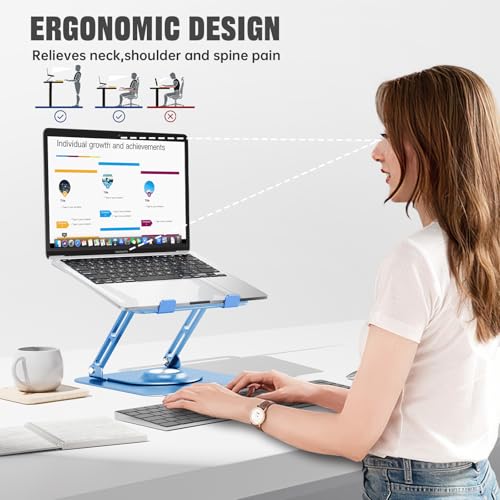 Image of JOYEKY Laptop Stand for Desk, Adjustable Computer Stand with 360 Rotating Base, Ergonomic Laptop Riser for Collaborative Work, Foldable & Portable Laptop Stand, fits for All 10-16 inch Laptops