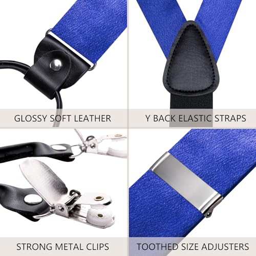 Image of Dubulle Suspender and Bow Tie for Men Paisley Solid Mens Suit Braces Pretied Bowtie and Handkerchief Cufflinks Formal Wedding