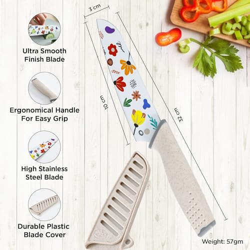 Image of UMAI Sharp Knife for Kitchen (7 Inch) Chef Knife | Chaku Knife | Printed Knife| Nife | Chopping Knife | Steel Kitchen Knife with Cover | Chopper Knife for Kitchen (Golden) (White)