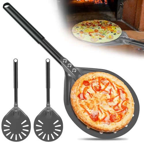 3Pcs Pizza Turning Peel, 6 Inch Perforated Aluminum Round Pizza Paddle, Long Handle Pizza Peel Turner Spinner, Turning Spatula Oven Accessories for Home Baking